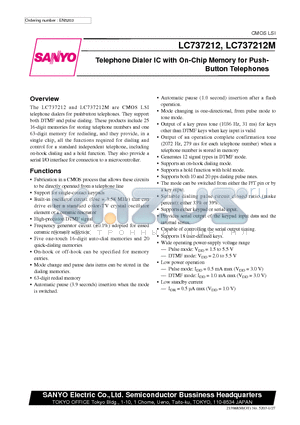 LC737212 datasheet - Telephone Dialer IC with On-Chip Memory for Push- Button Telephones