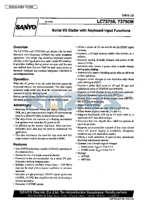 LC73750 datasheet - Serial I/O Dialler with Keyboard Input Functions