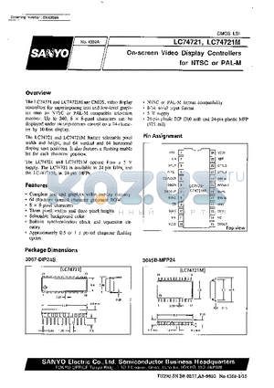 LC74721 datasheet - On-screen Video Display Controllers for NTSC or PAL-M