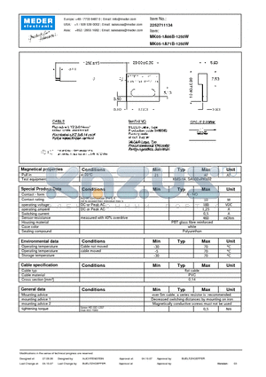 MK05-1A71B-1250W datasheet - MK Reed Sensors