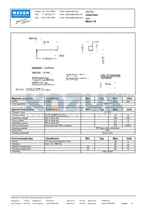MK06-7-B datasheet - MK Reed Sensors