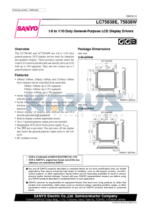 LC75838E datasheet - 1/8 to 1/10 Duty General-Purpose LCD Display Drivers