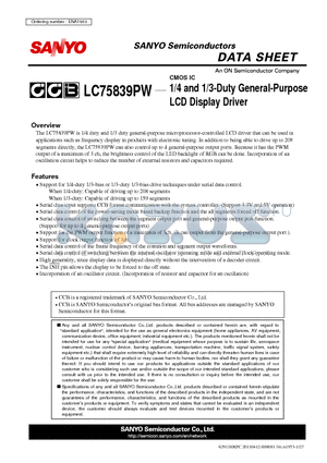 LC75839PW datasheet - 1/4 and 1/3-Duty General-Purpose LCD Display Driver