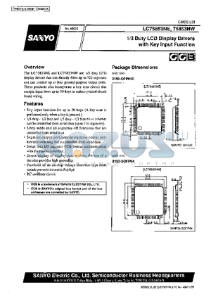 LC75853NE datasheet - 1/3 Duty LCD Display Drivers with Key Input Function