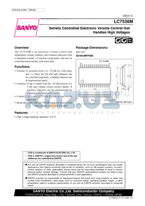 LC7536M datasheet - Serially Controlled Electronic Volume Control that Handles High Voltages