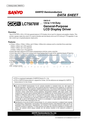 LC75878W datasheet - General-Purpose LCD Display Driver