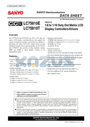 LC75810E datasheet - 1/8 to 1/10 Duty Dot Matrix LCD Display Controllers/Drivers