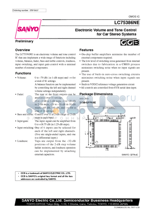 LC75386NE datasheet - Electronic Volume and Tone Control for Car Stereo Systems