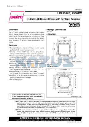 LC75864W datasheet - 1/4 Duty LCD Display Drivers with Key Input Function