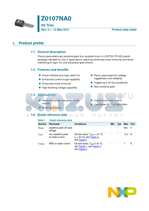 Z0107NA0412 datasheet - Logic level four-quadrant triac