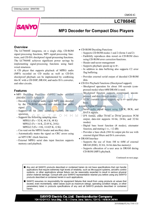 LC78684E datasheet - MP3 Decoder for Compact Disc Players