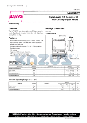 LC78857V datasheet - Digital Audio D/A Converter IC with On-Chip Digital Filters