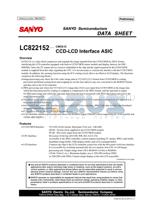 LC822152 datasheet - CMOS IC CCD-LCD Interface ASIC