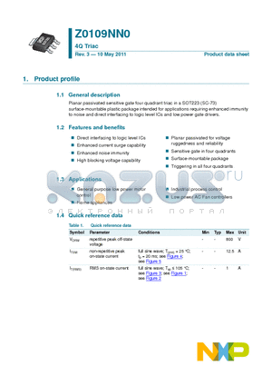 Z0109NN0135 datasheet - Logic level four-quadrant triac