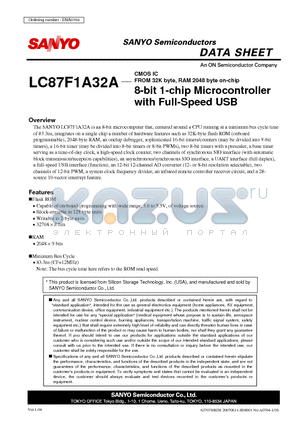 LC87F1A32A datasheet - 8-bit 1-chip Microcontroller with Full-Speed USB