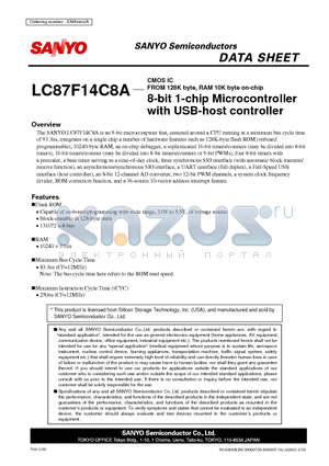 LC87F14C8A datasheet - CMOS IC FROM 128K byte, RAM 10K byte on-chip 8-bit 1-chip Microcontroller with USB-host controller