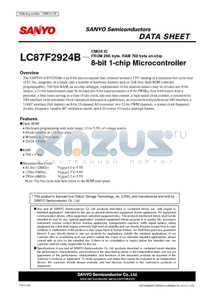 LC87F2924B_09 datasheet - FROM 26K byte, RAM 768 byte on-chip 8-bit 1-chip Microcontroller