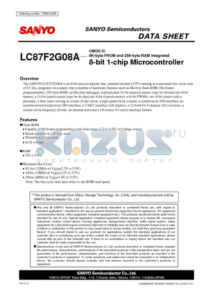 LC87F2G08A datasheet - CMOS IC 8K-byte FROM and 256-byte RAM integrated 8-bit 1-chip Microcontroller