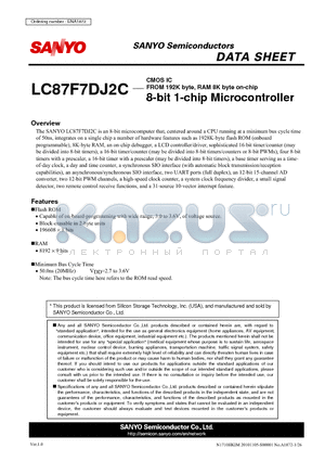 LC87F7DJ2C datasheet - FROM 192K byte, RAM 8K byte on-chip 8-bit 1-chip Microcontroller