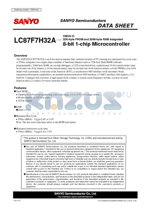 LC87F7H32A datasheet - 32K-byte FROM and 2048-byte RAM integrated 8-bit 1-chip Microcontroller
