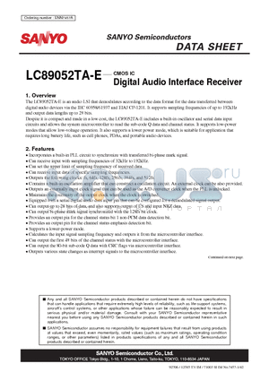 LC89052TA-E datasheet - Digital Audio Interface Receiver