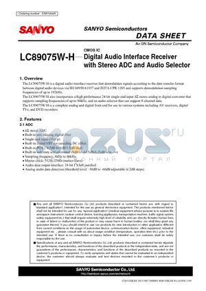 LC89075W-H datasheet - Digital Audio Interface Receiver with Stereo ADC and Audio Selector