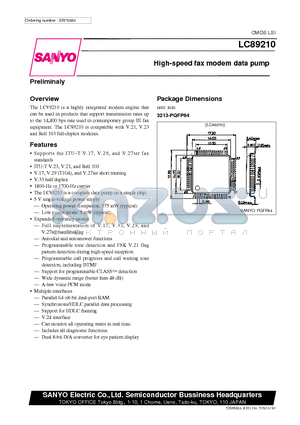 LC89210 datasheet - High-speed fax modem data pump