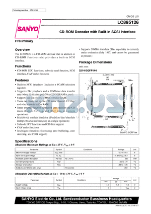 LC895126 datasheet - CD-ROM Decoder with Built-in SCSI Interface