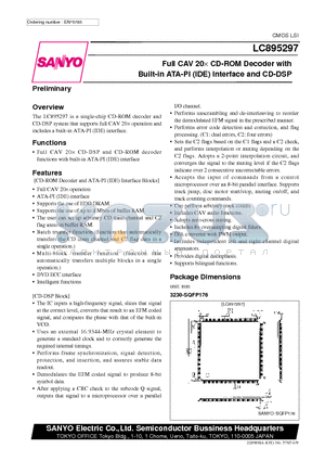 LC895297 datasheet - Full CAV 20 x CD-ROM Decoder with Built-in ATA-PI (IDE) Interface and CD-DSP