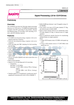 LC895925 datasheet - Signal Processing LSI for CD-R Drives