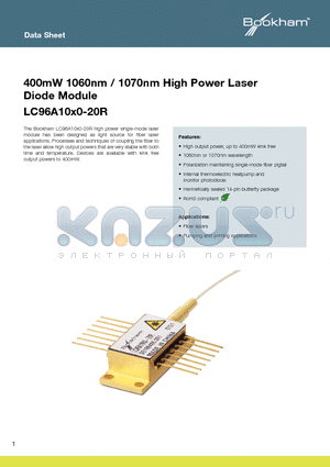 LC96A1070-20R datasheet - 400mW 1060nm / 1070nm High Power Laser Diode Module