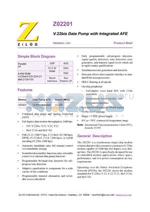 Z0220112VSCR3470TR datasheet - V.22BIS Data Pump with INTEGRATED AFE