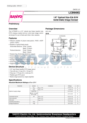 LC9949G datasheet - 1/6 Optical Size EIA B/W Solid-State Image Sensor