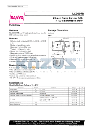 LC9997M datasheet - 1/5-Inch Frame Transfer CCD NTSC Color Image Sensor