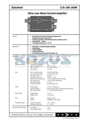 LCA-20K-200M datasheet - Ultra-Low-Noise Current Amplifier