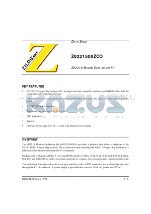 Z02215ZCO datasheet - Z02215 MODEM EVALUATION KIT