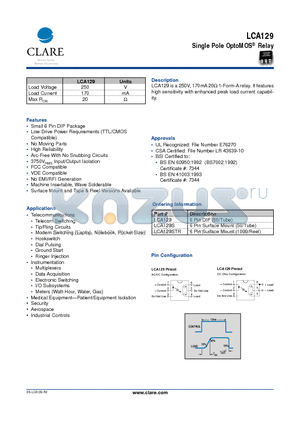 LCA129S datasheet - Single Pole OptoMOS Relay