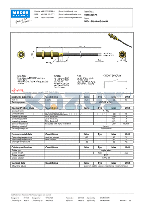 MK11-B6-1A66B-500W datasheet - MK Reed Sensor