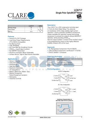 LCA717 datasheet - Single Pole OptoMOS^ Relay
