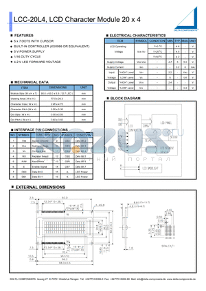 LCC-20L4 datasheet - LCD Character Module 20 x 4