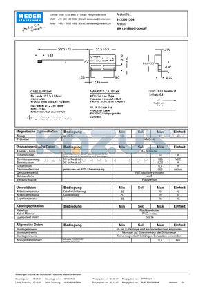 MK13-1A66C-3000W datasheet - MK Reed Sensors