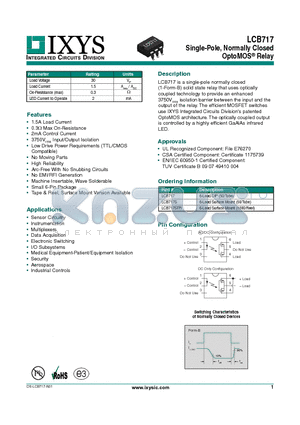 LCB717 datasheet - Single-Pole, Normally Closed OptoMOS Relay