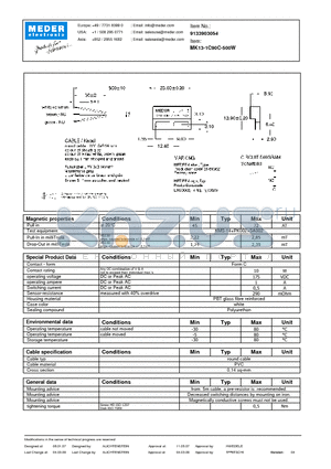 MK13-1C90C-500W datasheet - MK Reed Sensors