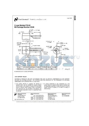 Z03B datasheet - 3 Lead Molded TO-92 NS Package Number Z03B