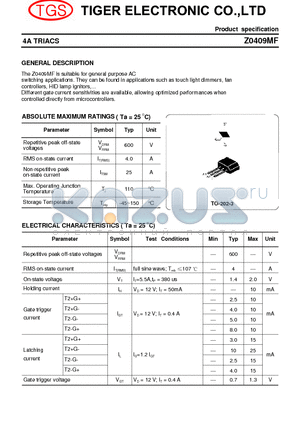 Z0409MF datasheet - 4A TRIACS