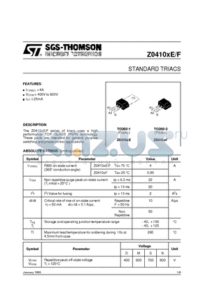 Z0410 datasheet - STANDARD TRIACS