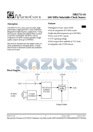 MK171101 datasheet - 200 MHz Selectable Clock Source