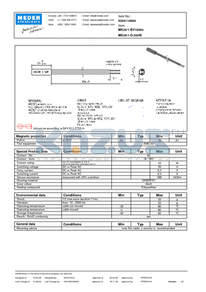 MK20/1-D-250W datasheet - MK Reed Sensors