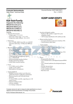 MK20FN1M0VMD12 datasheet - K20 Sub-Family