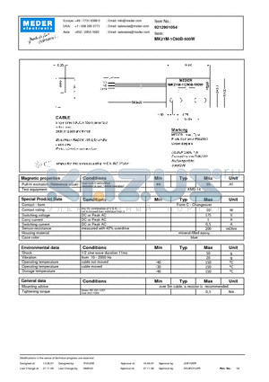 MK21M-1C90B-500W datasheet - MK Reed Sensor